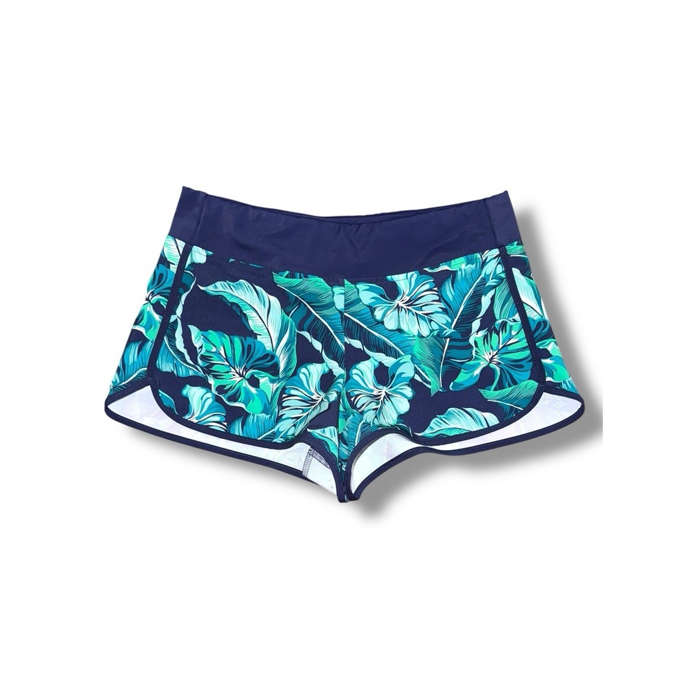 Tommy Bahama IslandActive Swim Shorts Womens S Navy Blue Tropical Palm Zipper